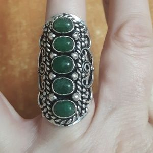 New Green Onyx 925 Silver Adjustable Statement Ring.